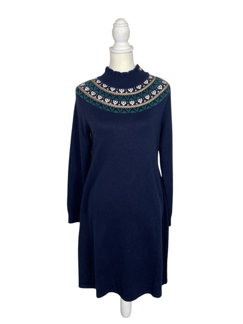 NWT Talbots Sweater Dress Small Navy Fair Isle Knit Long Sleeve Cozy Preppy Chic